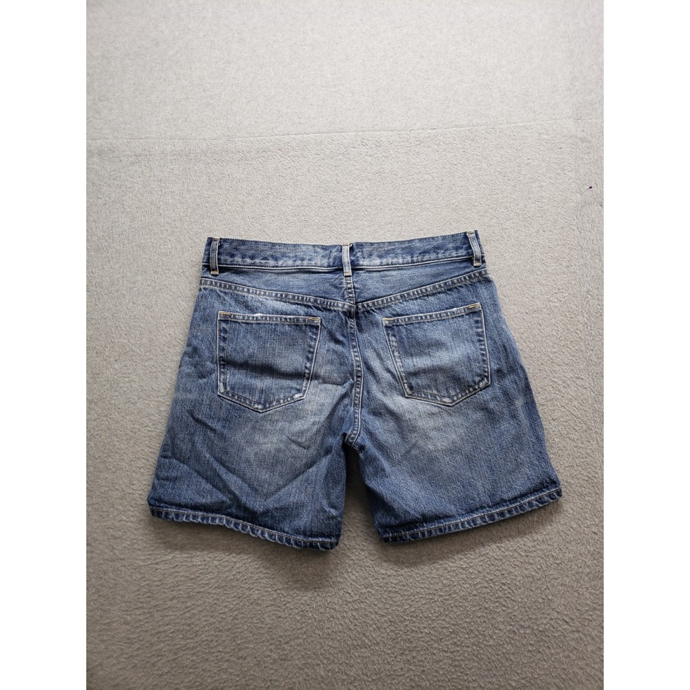 Uniqlo Women Short 26 Blue Distressed Logo 5 Pocket 100% Cotton Casual Denim - Picture 13 of 16